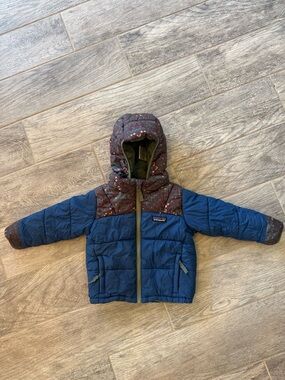 Patagonia Navy and Plum Kids Hooded Puffer Jacket